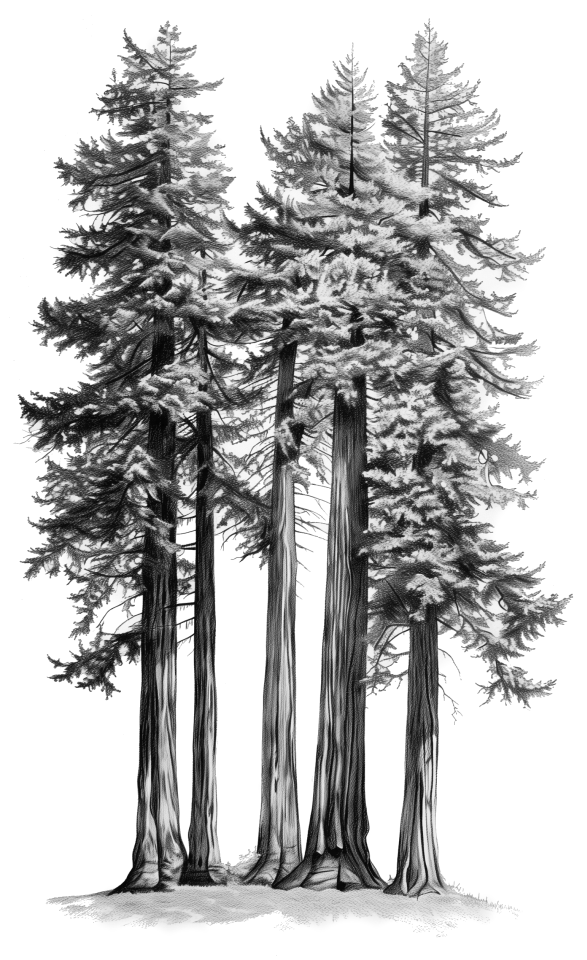 Illustrated redwood trees